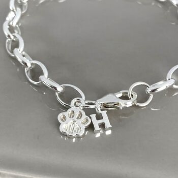 Personalised Sterling Silver Paw Print Charm Bracelet, 2 of 4
