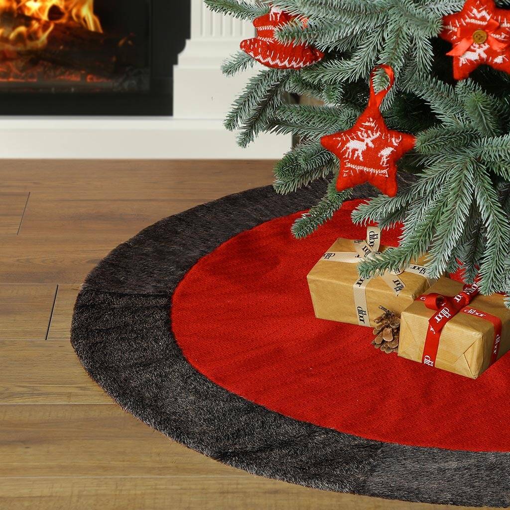 Nordic Red Knitted Christmas Tree Skirt, 1 of 7