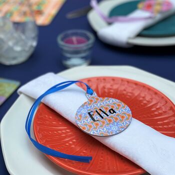 Set Of Four Bright Table Name Settings In Bauble Design, 5 of 12