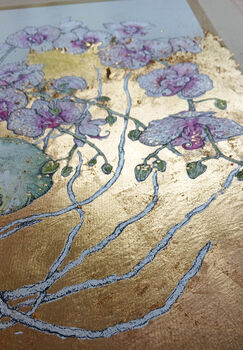 Golden Orchid Watercolour And Gilt Painting, 8 of 8