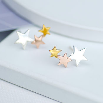 Sterling Silver, Gold And Rose Gold Star Ear Climbers, 2 of 6