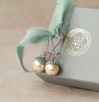 Verdigris Pearl Acorn Earrings, 8 of 12