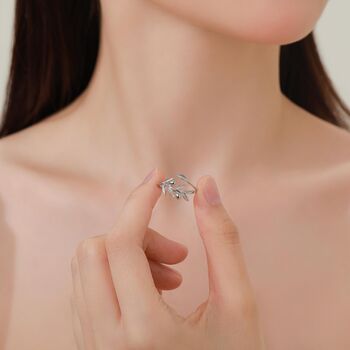 Sterling Silver Olive Leaf With Olive Ring, 3 of 12