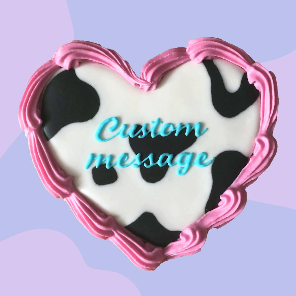 Personalised Retro Heart Iced Biscuit In Cow, 1 of 5
