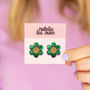 Daisy Flower Stud In Green Pearl, thumbnail 3 of 4