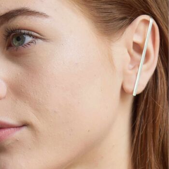 Sterling Silver Bar Ear Cuff Stud Earring, 4 of 7