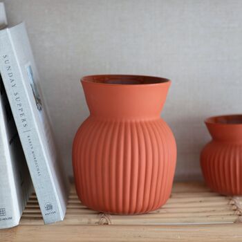 Ribbed Terracotta Ceramic Vase, 2 of 2