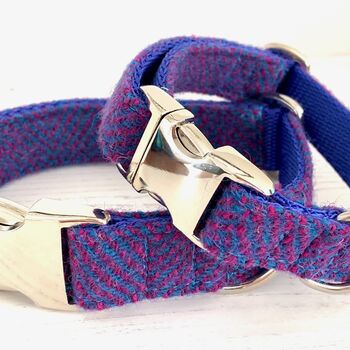 Blueberry Harris Tweed Dog Collar, 2 of 3