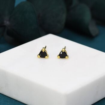 Sterling Silver Trillion Cut Black Cz Stud Earrings, 4 of 11