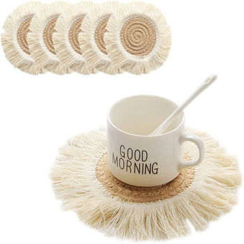 Pack Of Six Round Macrame Anti Slip Cup Pad, 9 of 12