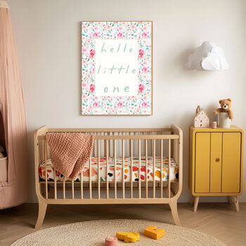 Hello Little One Pink Floral Nursery Art Print, 3 of 4