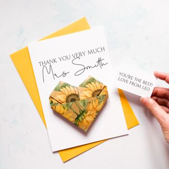 Personalised Origami Thank You Teacher Card – Sunflower Design, 2 of 3