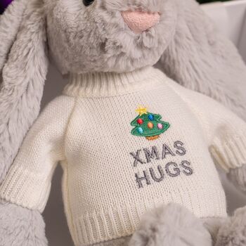Medium Bashful Bunny Toy With Xmas Hugs Jumper, 2 of 7