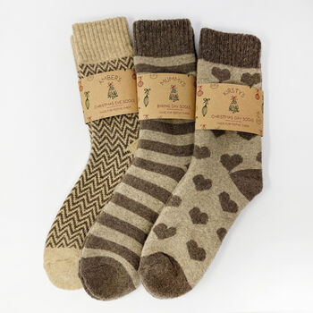 Christmas Cosy Neutral Coffee And Cream Coloured Socks With Personalised Label, Warm Socks, Thick Socks, Cosy Socks, 3 of 5