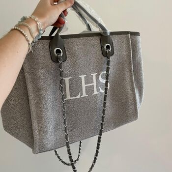 Personalised Grey Large Chain Custom Tote Bag, 6 of 9