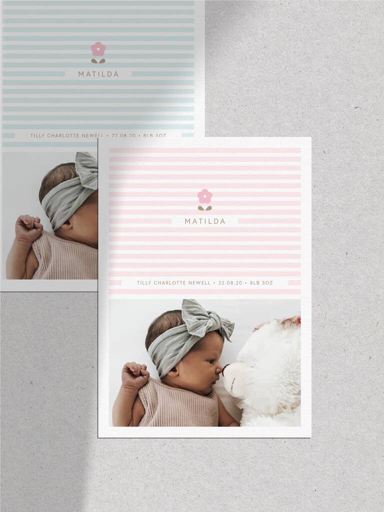 Image of 20 Baby Blossom Birth Announcements Thank You Cards, Pink/Blue