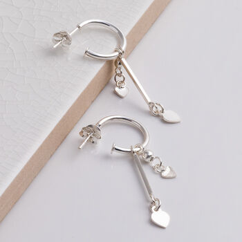 Sterling Silver Double Heart And Bar Studs, 3 of 5