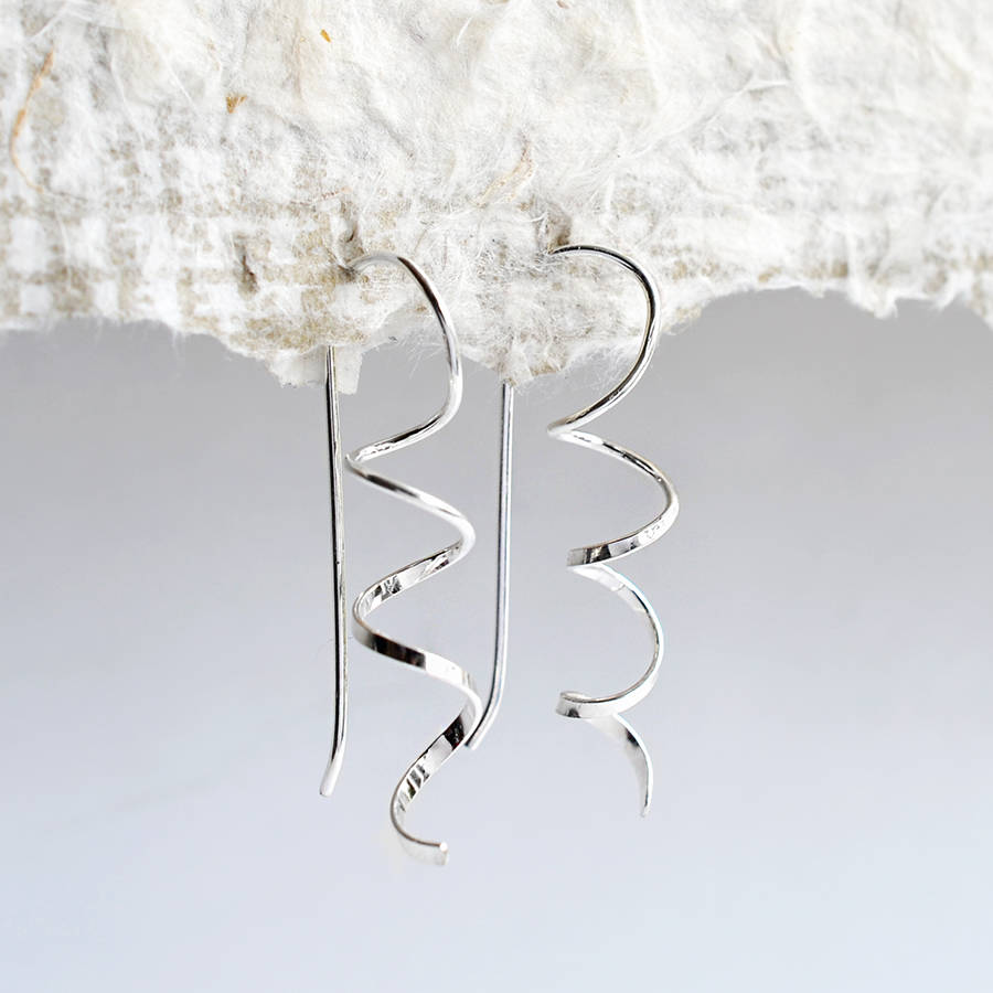 Sterling Silver Simple Coil Drop Earrings, 1 of 2