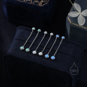 Double Blue Opal Dangle Chain Stud Earrings, 6 of 11