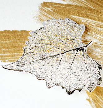 Natural Cottonwood Heart Leaf Gold Or Silver Brooch, 6 of 12