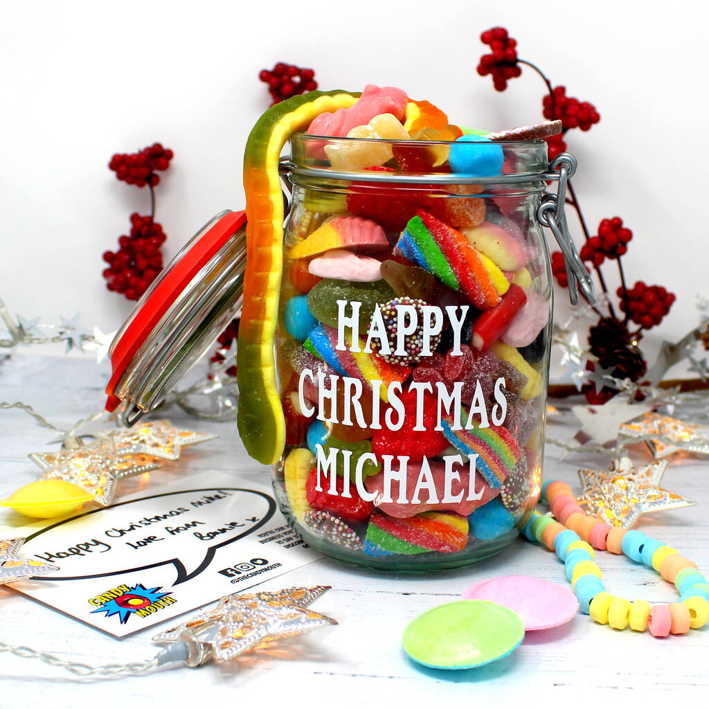 'Happy Christmas' Personalised Retro Sweets Jar, 1 of 5