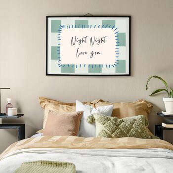 A4 Modern, Art Print, Night Night, Love You, Green Checkerboard, 4 of 5