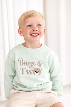 Personalised Embroidered Bear 'Two' Second Birthday Sweatshirt Jumper, 2 of 8