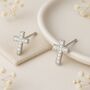 Sterling Silver Cz Cross Stud Earrings, thumbnail 1 of 5