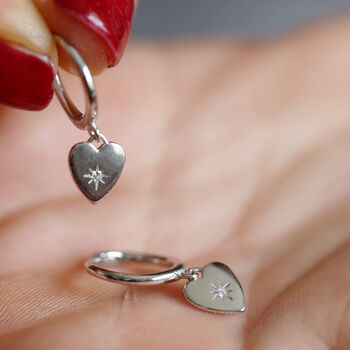 Sterling Silver Crystal Heart Drop Earrings, 2 of 10