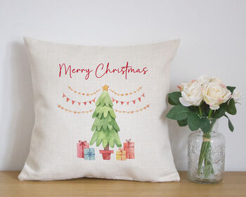 Personalised Linen Christmas Cushion Decor, 2 of 6