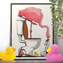 Flamingo Standing In Toilet, Funny Bathroom Print, thumbnail 1 of 8