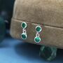 Emerald Green Double Cz Dangle Stud Earrings, thumbnail 5 of 11