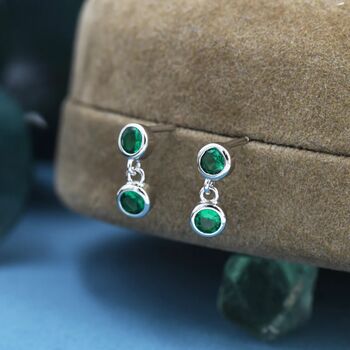 Emerald Green Double Cz Dangle Stud Earrings, 5 of 11