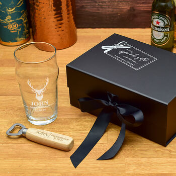 Gift Boxed Stag Wedding Glass And Bottle Opener Set, 4 of 4