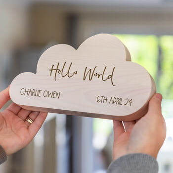 Personalised Hello World Wood Cloud New Baby Gift, 5 of 5