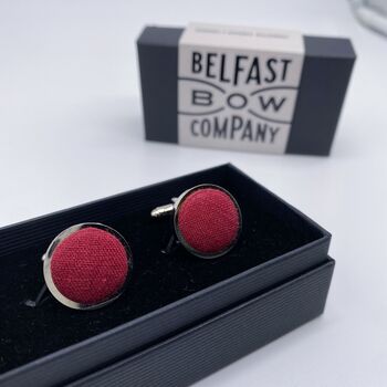 Irish Linen Cufflinks Cherry Red, 2 of 3