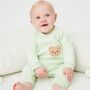 Personalised Green Quilted Teddy Bear Boucle Romper, thumbnail 1 of 7