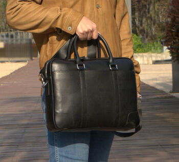 Minimalist Leather Briefcase Laptop Bag Black, 6 of 9