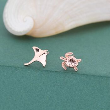 Sterling Silver Manta Ray And Sea Turtle Stud Earrings, 4 of 12