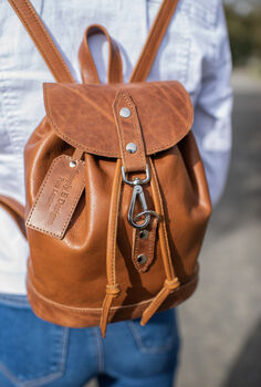 Timeless Tan Leather Mini Backpack, 2 of 3