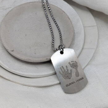 Handprint Footprint Dog Tag Stainless Steel Necklace, 2 of 6