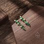 Emerald Green Cz Cluster Stud Long Drop Earrings, thumbnail 5 of 11