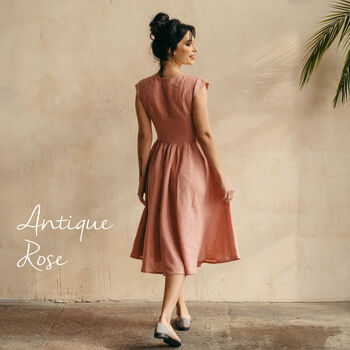 Midi Linen Dress | Natural Bridesmaid Dresses, 4 of 12