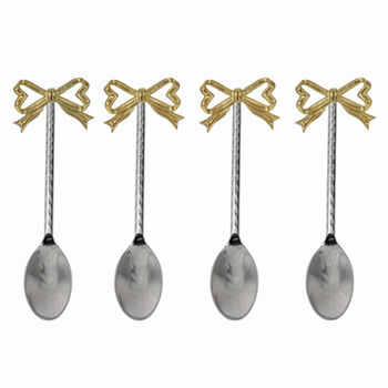 Set Of Four Bow Coffee Spoons, 2 of 2