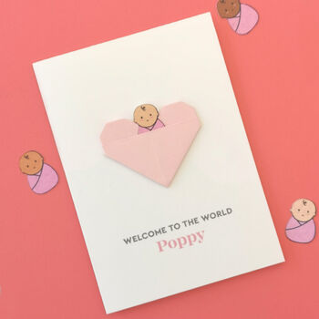 New Baby Girl Origami Heart Card, 10 of 12