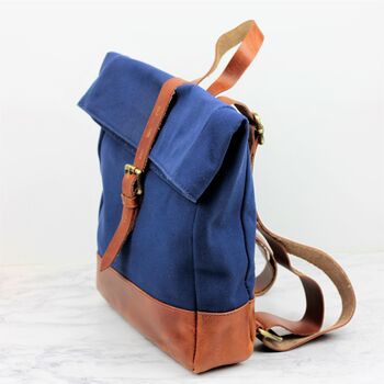 Mini Kids Canvas And Leather Rolltop Backpack, 4 of 5