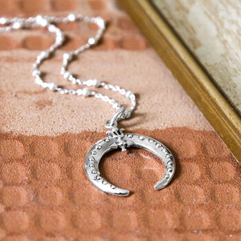 Sterling Silver Crescent Moon Necklace, 2 of 3