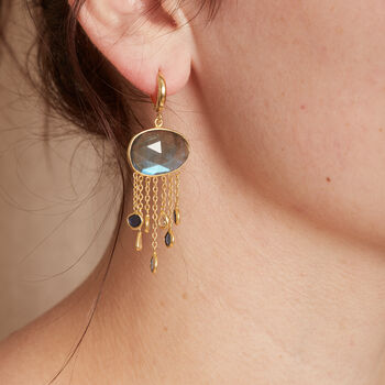 Grey Labradorite Gold Plated Silver Drop Earrings, 4 of 7