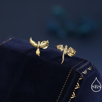 Mismatched Dragon And Phoenix Internally Threaded Flat Back Earrings In Sterling Silver, 4 of 12