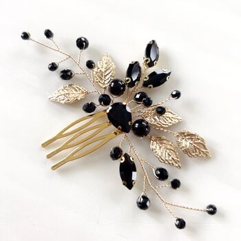 Black Crystal And Gold Leaf Hair Comb, 2 of 6